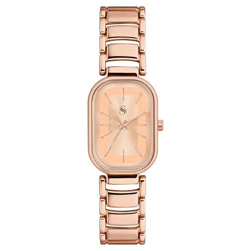 Image of Shocknshop Elegant Rectangular Ladies Rose Gold Analog Metal Strap Solid Link Strap Watch for Woman -WCH176