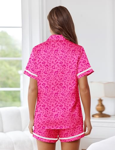 Image of Ekouaer Womens Silk Pajama Sets Button Up Satin Pjs Short Sleeve 2 Piece Pj Sets Cute Lounge Sets with Chest Pocket