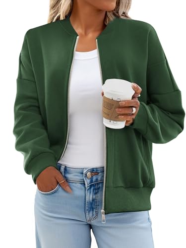 GEMLON Womens Zip Up Sweatshirts Jackets Long Sleeve Casual Loose Outwear with Pockets Dark Green M — view 2