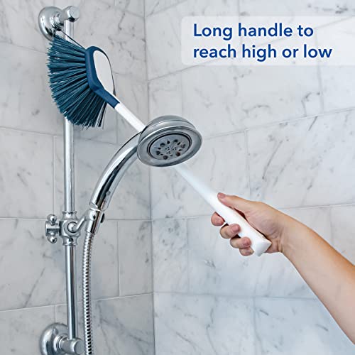 Image of Unger EZ Reach Shower Tub and Tile Scrub Brush, Crevice Bathroom Cleaning Supplies, Non-Scratch Scrubber Tool for Showers, Fixtures, Bathtubs, Drains, Grout, and Marble