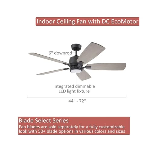 Luminance Kathy Ireland Home Ion Eco LED 60"" Ceiling Fan with DC Motor | Hanging Fixture with Dimmable Light Kit, Wall Control, Downrod Mount | Graphite with Charcoal Solid Wood Blades, Large thumbnail 5