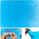 Retoo Lötmatte Silikon 32 x 23 cm Antistatik Reparatur Matte Werkbankmatte Hitzebeständig bis 500°C für Elektronik, Smartphone, Uhren, Telefon, iPad, Löten, Werkstatt, Elektronikreparaturen Blau