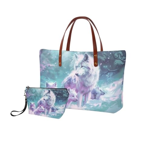 Image of 2PCS Tote Bag for Women Top Handle Purse with Wallet, Hobo Bag Tote Shoulder Bag with PU Cosmetic Bag