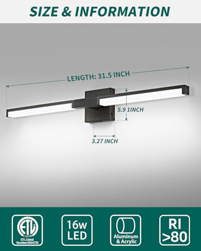 Image of OKELI Modern Bathroom Light Fixtures Over Mirror, 32 Inch Matte Black Vanity Light Bar for Bathroom, 16W 5CCT Diammable Wall Light