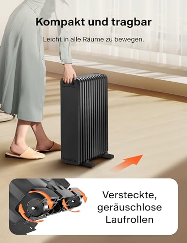 PELONIS 2500W Ölradiator Energiesparend, 13 Rippen Elektroheizung, Mobile Elektro Heizkörper mit Thermostat, 3 Heizstufen und Überhitzungsschutz, Radiator Heizung Elektrisch, Schwarz – Bild 3