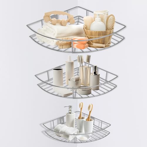 Image of Zepdos Stainless Steel Bathroom Corner Shelf Rack Set of 3, Wall Shelf Organizer for Kitchen Storage Rack, Corner Organizer, Toiletries Multipurpose Storage Basket for Shampoo, Soap & Toiletries