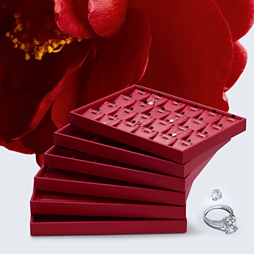 Plateau à bijoux en cuir rouge empilable pour trier vos bagues - 4