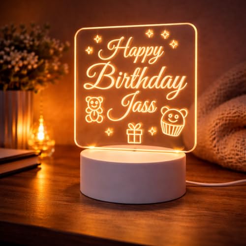 Image of Customized 3D Lamp for Birthday - Personalized LED Night Light with Names | Unique Gift for Husband, Wife Friends| Gifts Custom Decor for Happy Birthday Special (Everyone) (Happy Birthday Lamp)