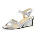 PIZZ ANNU Womens Wedge Sandals Elegant Crossover Ladies Ankle Strap Mid Heel Open Toe Summer Shoes Silver Glitter Size 3