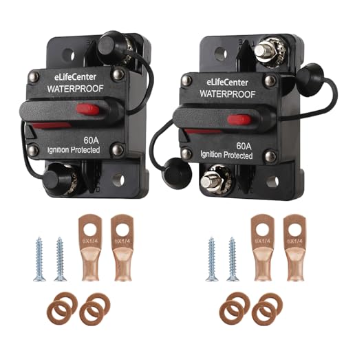 Elifecenter Waterproof 60 AMP Circuit Breaker Box DC 12V-48V Power Protector for Trolling Motors Winches Vehicles Boat Marine Stereo Audio Solar Battery System with Manual Reset