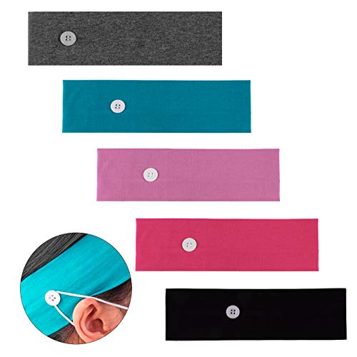 KONUNUS 5 Packs Headbands with Buttons Non slip Hair Bands for Yoga Sports Running Non Slip Nurse Headbands Multicolored Ear Protection Holder for Men Women Ear Protection