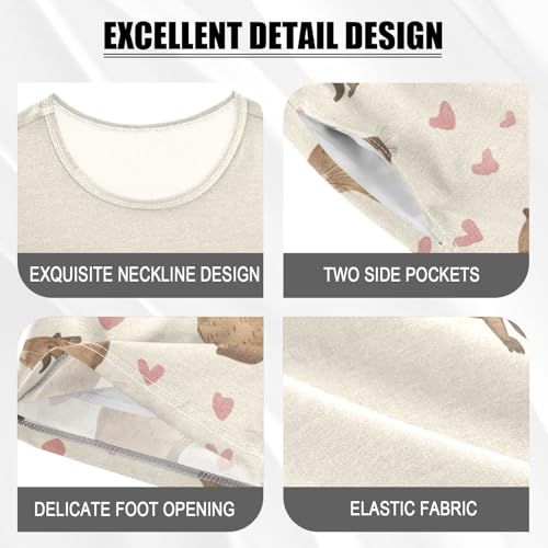 Capybara with Pink Hearts Summer Cute Pajama Sets, Short Sets for Sleep Wears4