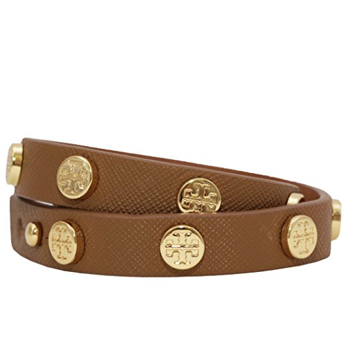 Tory Burch Double Wrap Logo T Bracelet with Gold Studs - Brown (Tiger's Eye)