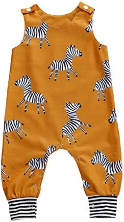Newborn Baby Boy Girl Tank Jumpsuit Sleeveless Crewneck Cartoon Animals Printed One Piece Romper Summer Onesie (Yellow Zebra, 0-6 Months)