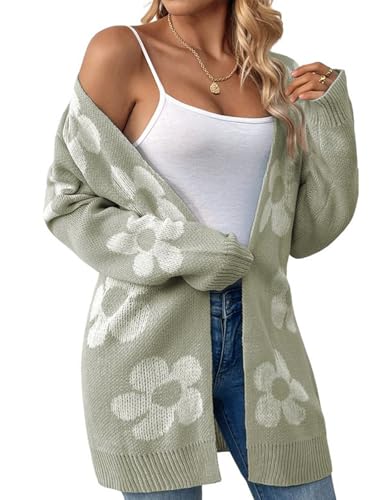 utcoco Womens Long Sleeve Cardigan Sweaters Boho Floral Casual Loose Fit Oversized Open Front Knit Outerwear