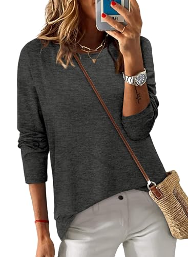 ONLYSHE Women's Casual Striped Long Sleeve Tops Crew Neck Knit Basic Loose Fit T Shirts Fall Fashion Tunic Outfits