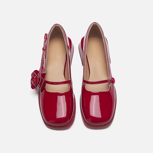 Women's Square Toe Block Heel Mary Janes Shoes,Fashion Side Flowers Comfortable Closed Toe Work Pumps Slip on Chunky Heel Dress Shoes3