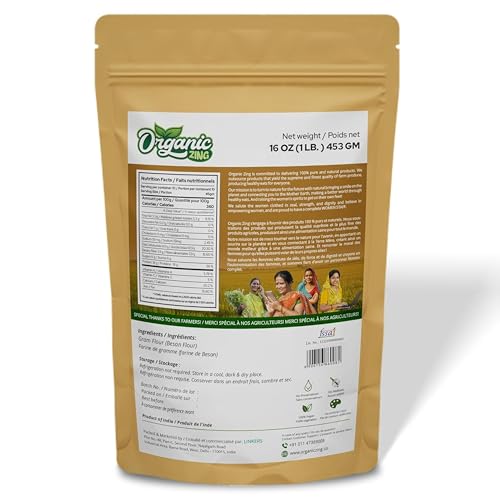 Image of Organic Zing Besan Flour also known as Chickpea Flour, Bengal Gram Flour or Garbanzo Bean Flour | Vegan | Preservative Free - Resealable Pack - 453g (Pack of 3)