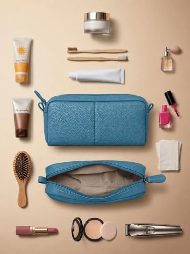 Image of Calfnero Genuine Leather Toiletry Bag for Men & Women | Premium Leather Travel-Pouch | Toiletry Organizer | Cosmetic & Shaving Kit Bag | Unisex Travel Dopp Kit (Torque)
