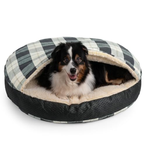 Image of Snoozer Cozy Cave Dog Bed, Round Covered Dog Bed, Barkley Black Diamond (L)