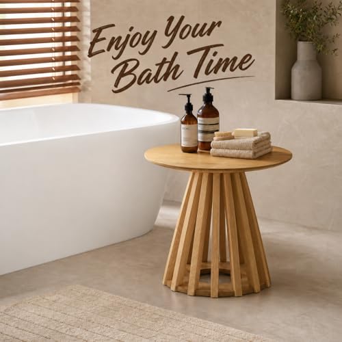 Image of Natural Round Fluted Small End Table Set of 2, 19.7 inch Side Table Nightstand
