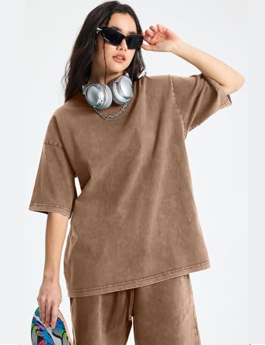 Arssm Women Oversized T Shirts Acid Washed Cotton Tees Vintage Baggy Loose Fit Streetwear Workout Tops3