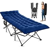 JEAREY Camping Cot for Sleeping 28' Extra Wide, Heavy-Duty 1200D Oxford Foliding Cots for Adults Portable with Mattress, Carry Bag for Guest, Travel, Hiking, Navy