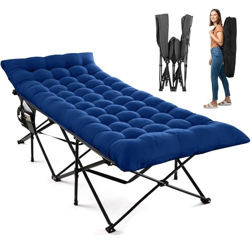 JEAREY Camping Cot for Sleeping 28' Extra Wide, Heavy-Duty 1200D Oxford Foliding Cots for Adults Portable with Mattress, Carry Bag for Guest, Travel, Hiking, Navy