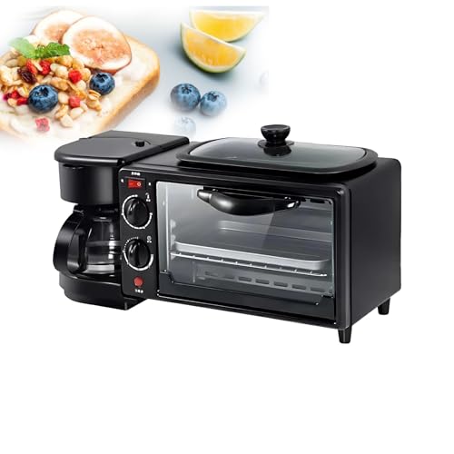 Electrodoméstico Compacto 4 En 1 Con Mini Horno 7L, Cafetera 600mltazas, Sartén Antiadherente Y Tostadora, Estación De Desayuno Completa Y Rápida