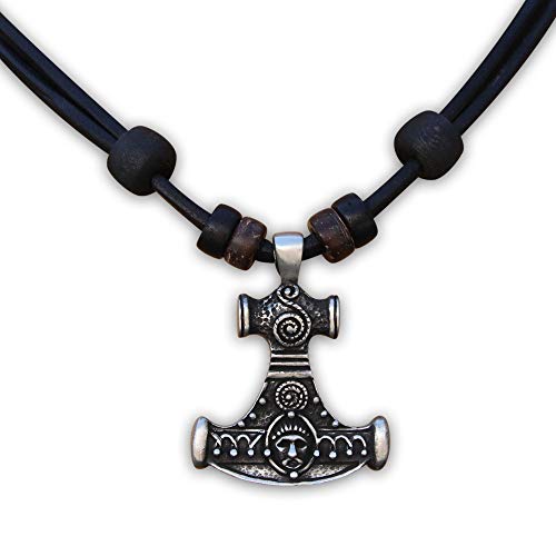 HANA LIMA Collar de cuero con colgante de martillo de Thor para hombre y mujer ajustable
