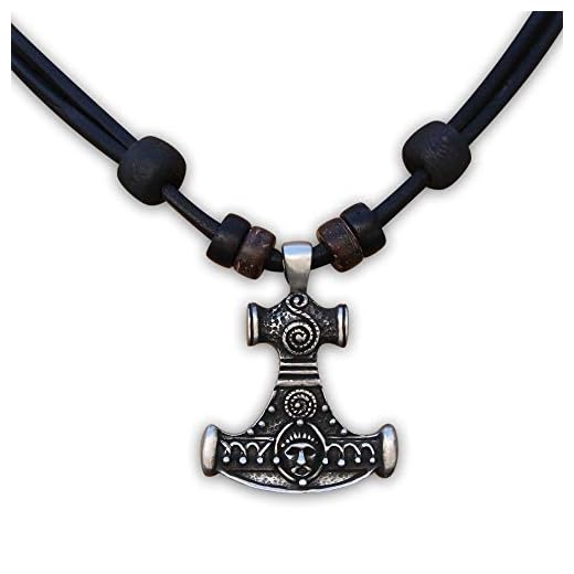 HANA LIMA Collar de cuero con colgante de martillo de Thor para hombre y mujer ajustable