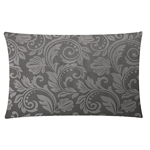 Image of 30 x 50cm Jacquard Cushion Covers Rectangular Zipped Cases Cotton Rich 600TC Plain or Floral Patterns Machine Washable [Dark Grey 217]
