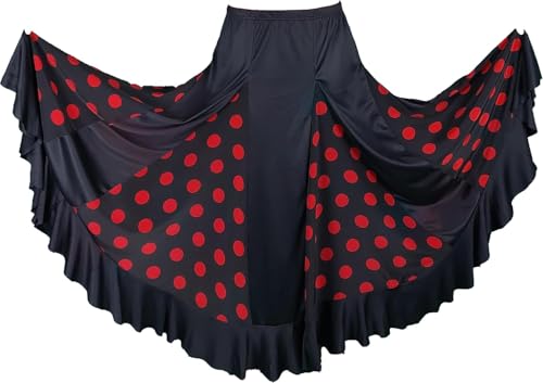 Jupe flamenco noire et pois rouges à grands volants fluides