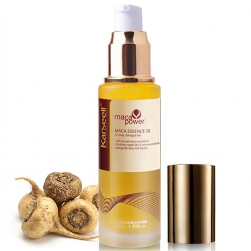 Karseell MACA CARE SYSTEM Sérum Capilar Profesional Aceite de Argán Karité Hidratante Reparador Brillo Antifrizz Cabello Seco Dañado Teñido Rizado Alisado Nutritivo Puntas Abiertas Sin Sulfatos 50ml