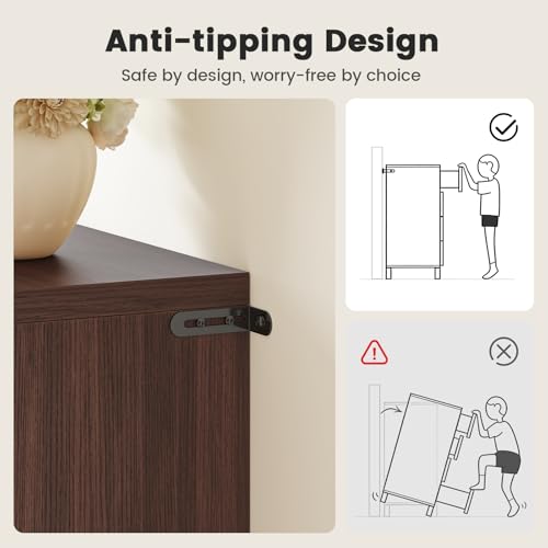 Image of Fluted 6 Drawer Dresser for Bedroom, 48'' Wide Wooden Chest of Drawers with Metal Handles, Modern Dresser TV Stand, Wood Clothing Storage Organizer for Bedroom, Living Room, Walnut