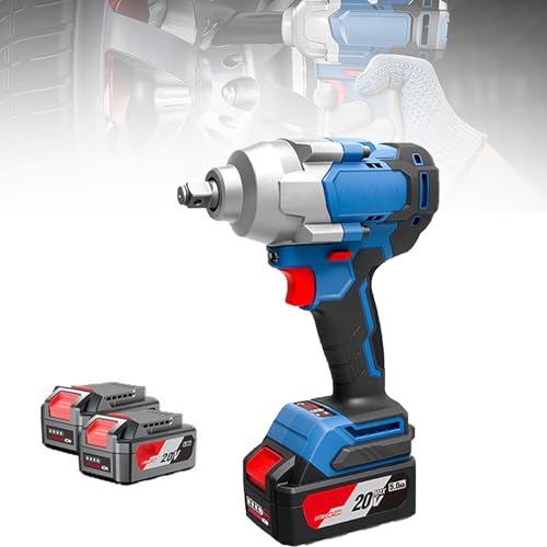 Atornillador de Impacto Inalámbrico, Llave de Impacto de Iones de Litio sin Escobillas con 2 Baterías*6.0Ah, Ajuste de 3 Velocidades, 1700 r/min, Cargador Rápido, Luz LED, Llave de Trinquete
