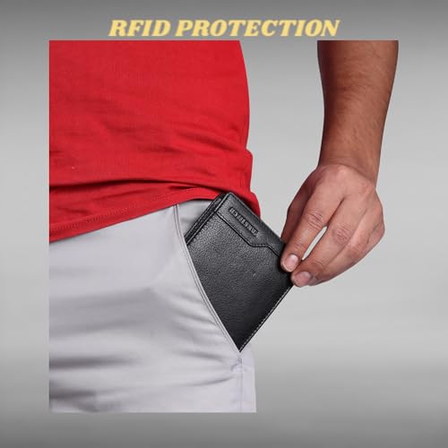 Image of TANSTITCH Slim Leather Wallet || Compact, Minimalist & Thin Wallet || RFID Protected (Black)