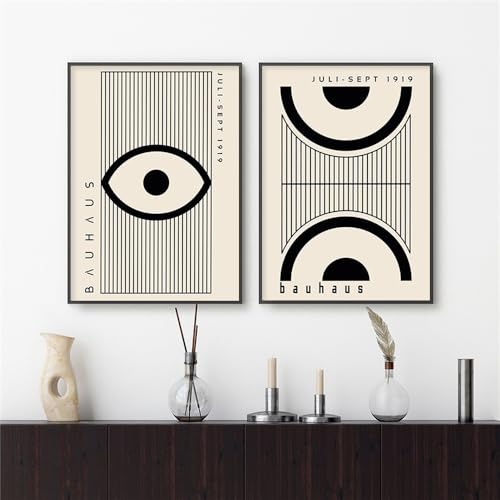 Affiche bohème noire et beige 2 pièces 60x80cm toile géométrique rétro