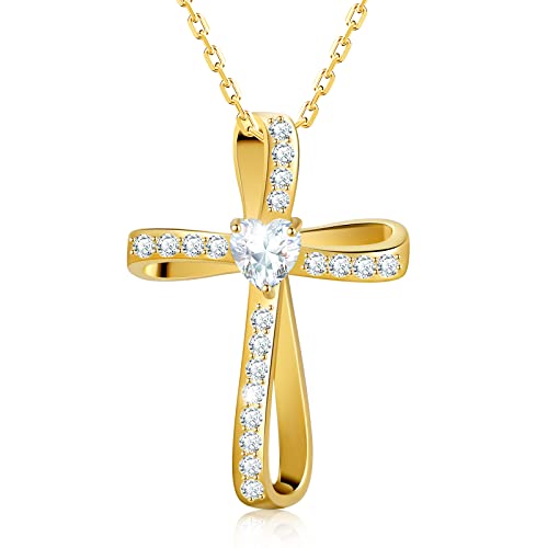 925 Sterling Silver Cross Necklaces For Women Infinity Heart Cross Pendant Necklace Shiny Luxurious Twisted Faith Crucifix Birthday Christmas Gifts For Mom Wife Girls Her Grandma, Chain Length 17.7"+2" #TOP14