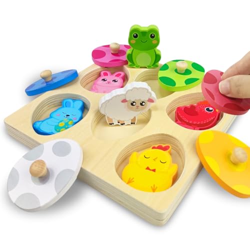 OCBTOW Easter Wooden Pegged Puzzles Montessori Toys for Toddlers Kids Boys Girls Easter Basket Stuffers Toys Gifts