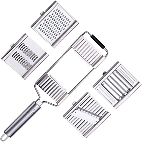 4 in 1 Multipurpose Vegetable Slicer Set, Cheese Grater Cabbage Shredder Kitchen Mandoline, Stainless Steel Vegetables Cutter with Cut Proof Glove, Handheld for Potato Lemon Ginger Onion Fruits