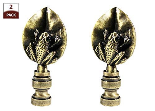 Image of Royal Designs, Inc. Decorative Leaf Frog Lamp Finial Antique Brass, Set of 2