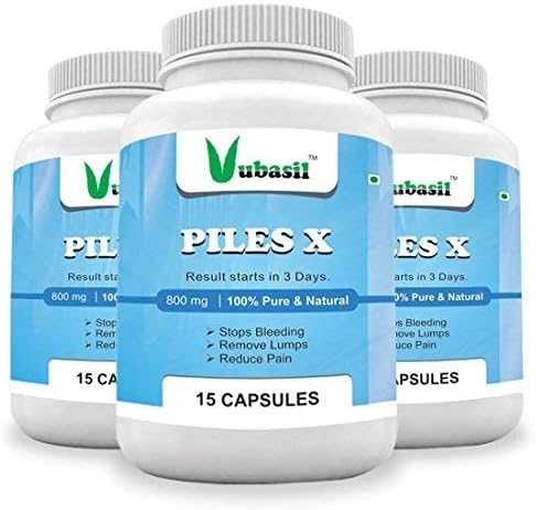 Vubasil® Pure Herbal Piles X | 100% Natural | Hemorrhoids Fistula Fissures | 60 Capsules | Relief from Pain Itch Swelling Constipation | Repairs External & Internal Veins Boosts Immunity | Vegetarian