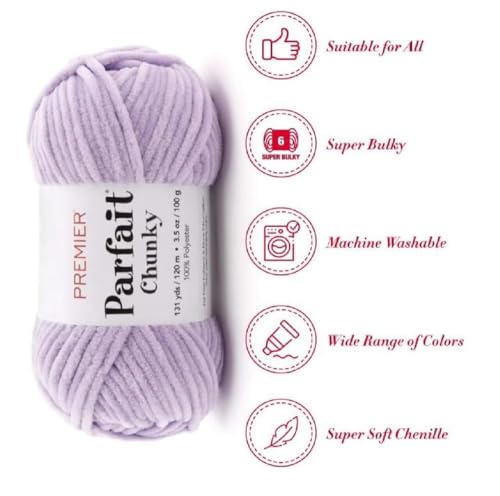 Image of Premier Yarns Parfait Chunky Chenille Yarn 3.5 Oz 6 Super Bulky Weight 3 Pack Bundle with Bella's Stitch Place Holders (Lilac)