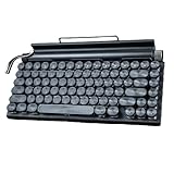 Dudassタイプライター キーボード 青軸 メカニカルキーボード レトロパンク スタイル フルカラー RGB 83 キー キーボード 2000mAh の超長寿命バッテリー 有線/Bluetooth デュアル モード 複数デバイスの共有 に対応 オフィス/ゲーミング用 (ブラックレザーバージョン)