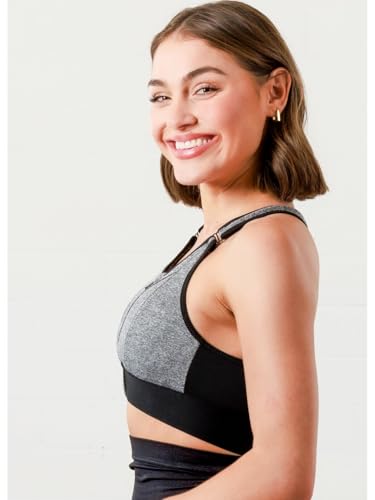 Image of Women Polyester Spandex High Impact Front Zip Sports Bra Fitness Criss Cross Back Crop Tops Tank Gym Yoga Workout, Size: M-5XL