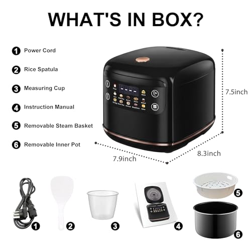 Image of Portable Digital Rice Cooker, 6-Cup (Uncooked) /12-Cup (Cooked) Small Rice Maker with Steaming Basket, Mini Rice Cooker with 2L Removable Nonstick Inner Pot, 10 Menu Options, Auto Keep Warm, 24 Hour Delay Timer (Black)