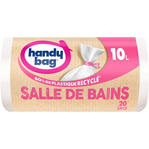 HANDY BAG Rolki 20 worków na śmieci Łazienka 10 l, 80% z plastiku pochodzącego z recyklingu, zamknięcie wiązania, odpowiednie do małych pojemników, 34 x 40 cm