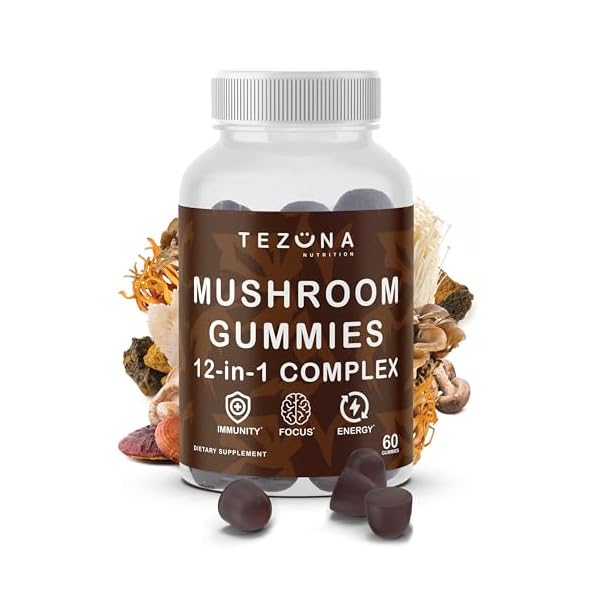 Mushroom Gummies 12in1 Complex Supplement 3000mg Lions Mane, Turkey Tail, Reishi, Cordyceps