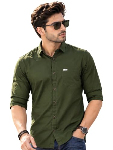 Majestic Man Men Classic Slim Fit Cotton Casual Shirt (Large, Olive) - Image 2
